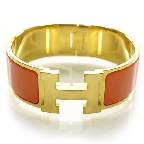 hermes orange and gold h bracelet|authentic Hermes clic clac bracelet.